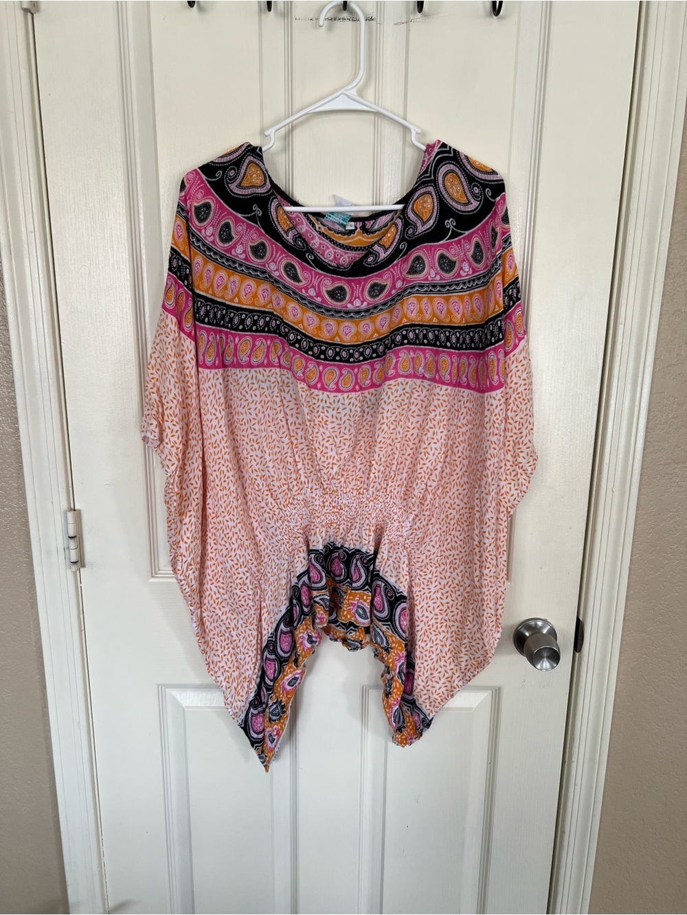Peaceful People Boho Paisley Handkerchief Tunic Top Size Large Rayon Kimono